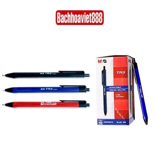Bút bi bấm m&g tr3 ngòi 0,7mm, bút bi dầu tr3 có 3 màu xanh, đen, đỏ viết trơn nét đẹp