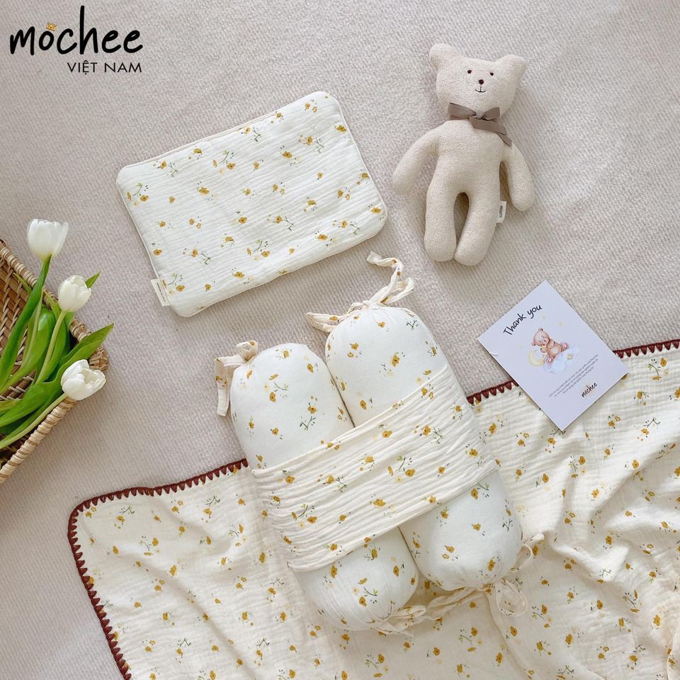 Bộ chặn gối bông kèm gối Muslin của Mochee