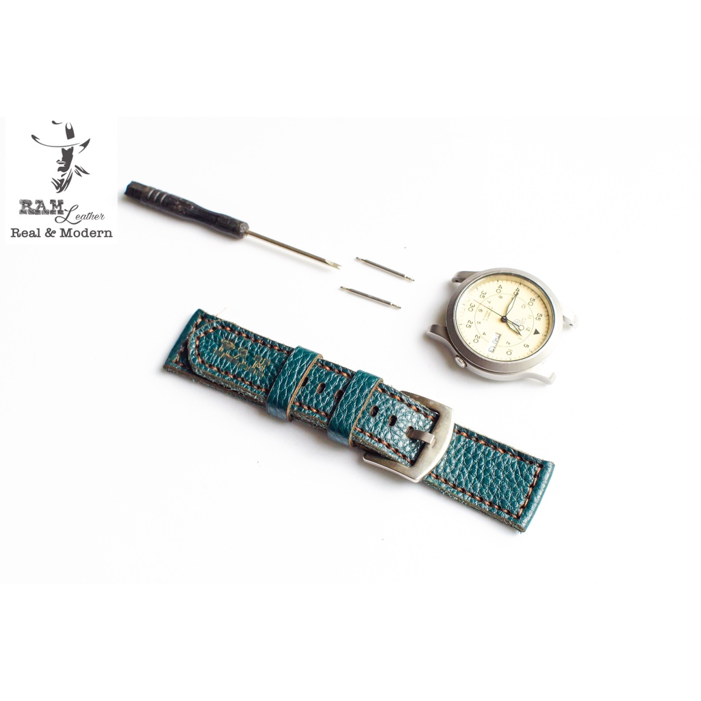 Dây Đồng Hồ Da Thật RAM Leather 1984 (Bản 2022) Da Bò Thật Mill Hạt Xanh Rêu Bền Đẹp