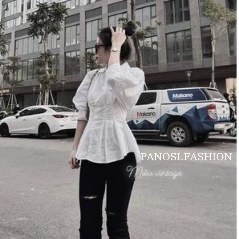 Áo kiểu nữ bo eo áo sơ mi nữ cách điệu tay lỡ tôn dáng siêu xinh PANOSI - Mã A640 | BigBuy360 - bigbuy360.vn