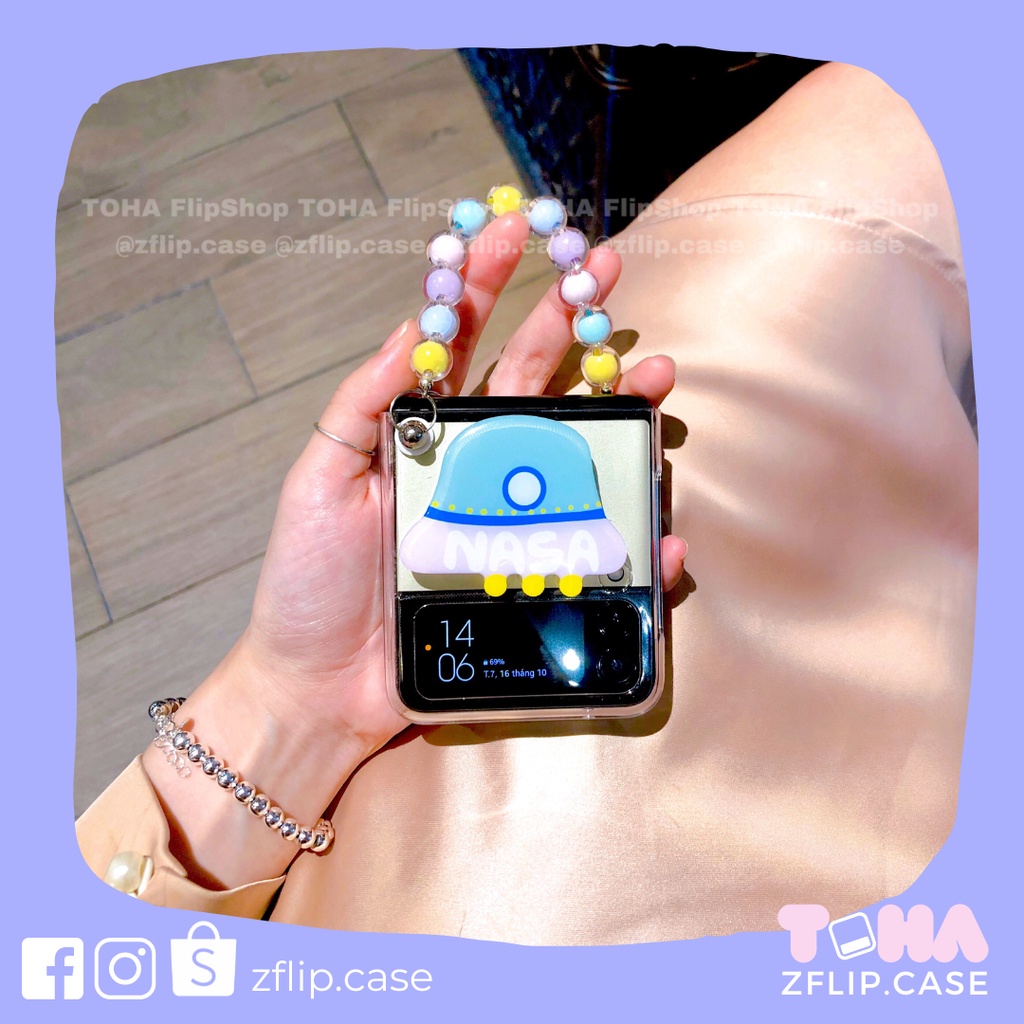 [HÀNGSẴN] Ốp Z Flip 3 / Z Flip 4 hình phi thuyền NASA có dây đeo hạt màu paste l/ Z Flip3 / ZFlip3 / Z Flip4/ ZFlip4