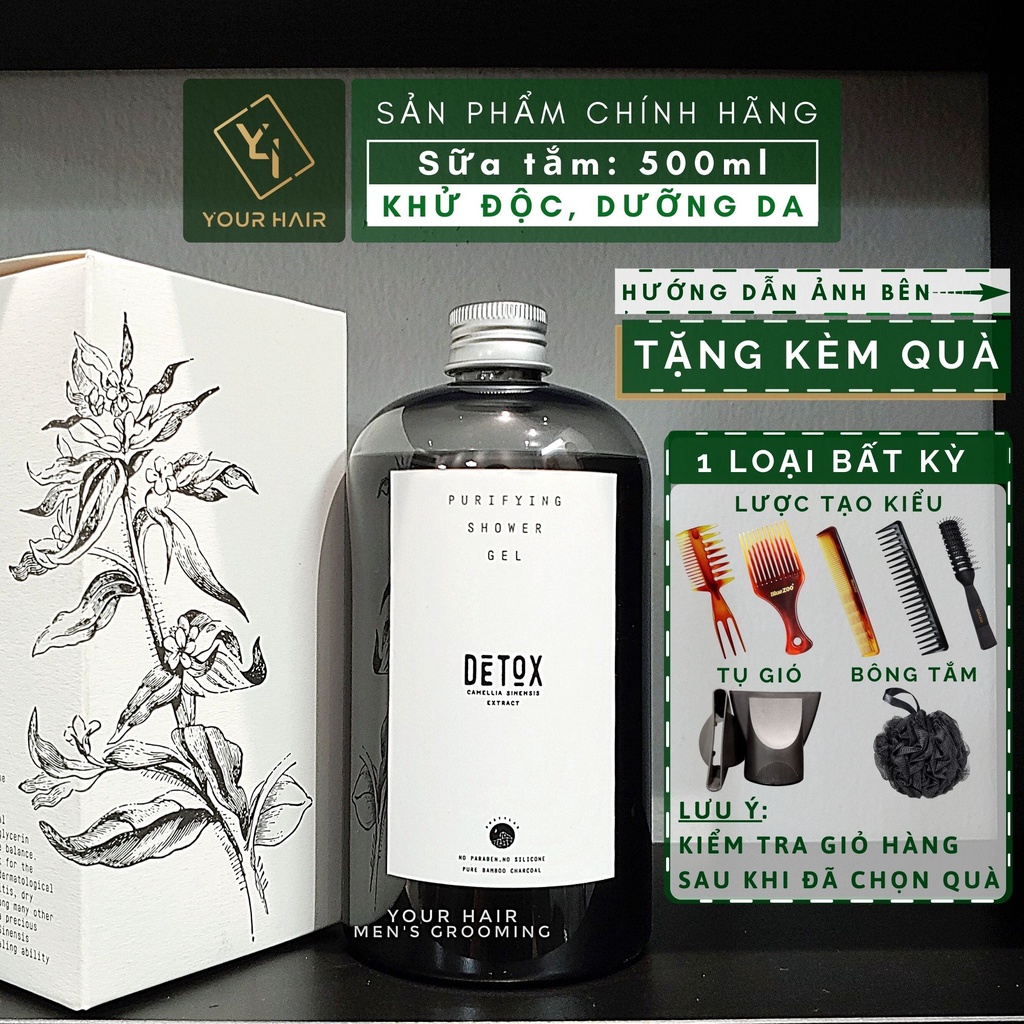 [Tặng Bông Tắm] Sữa tắm khử độc da từ than tre hoạt tính Detox 500ml - Chính hãng Rusty Lab