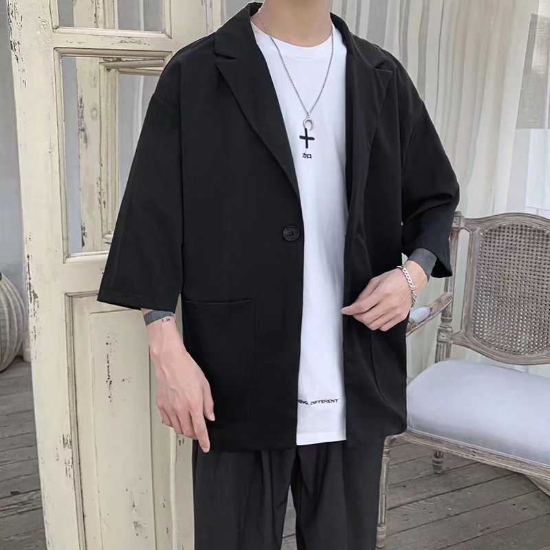 Áo Khoác Ngắn Tay Màu Trơn Phong Cách Hồng Kông Đơn Giản Dễ Phối Đồ Thời Trang Mùa Hè Cho Nam Size M-2XL