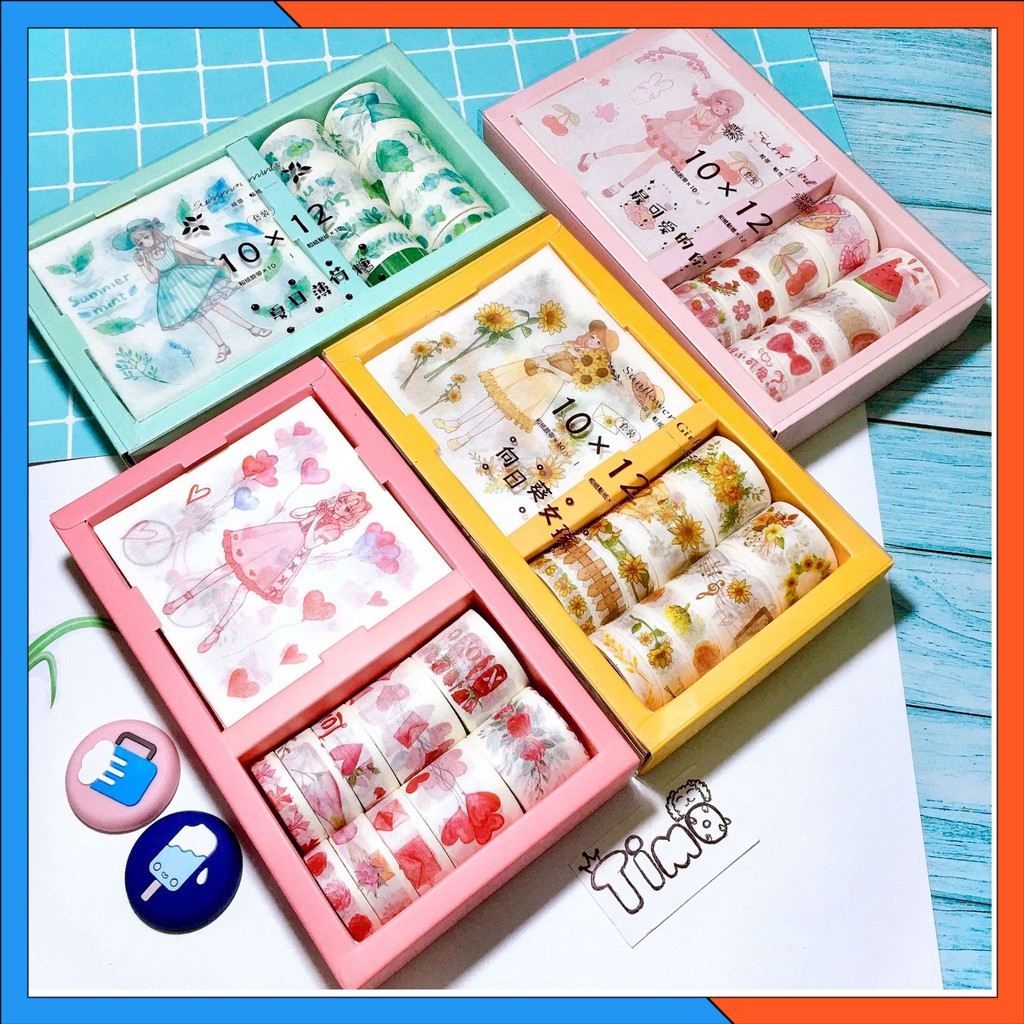 Washi Tape Giấy Băng Keo Và Miếng Sticker Chủ Đề Cô Gái Stickers Trang Trí Sổ Bullet Journal Takenote