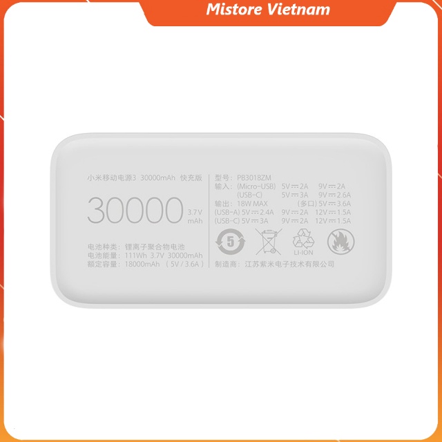 Pin sạc dự phòng Xiaomi Mi power bank 30000mAh Gen3 18W