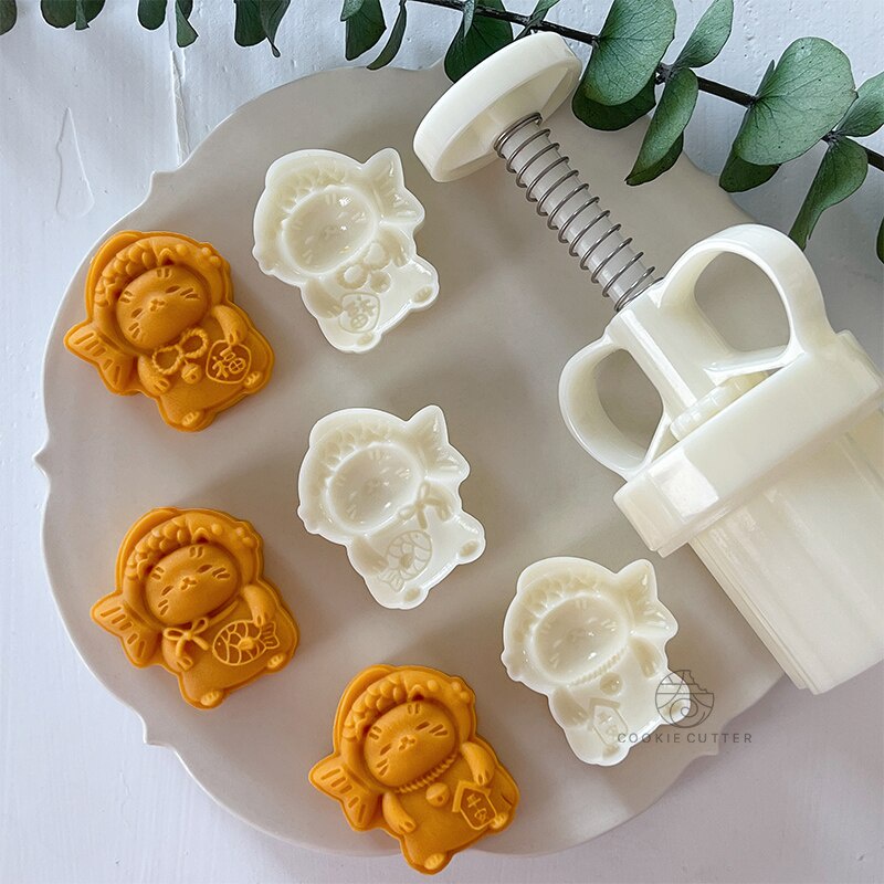 Set 3 Khuôn Làm Bánh Trung Thu Hình Mèo May Mắn 30-50g