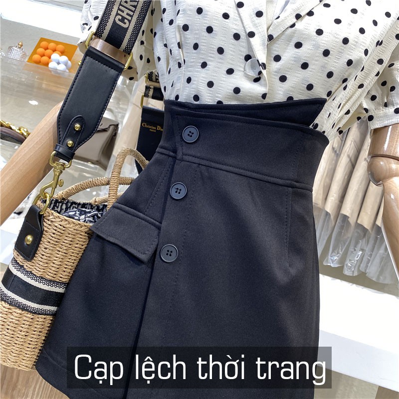 Quần Giả Váy Nữ, Sooc Cạp Lệch Vạt Chéo Eo Cao Trần Chỉ Nổi S074