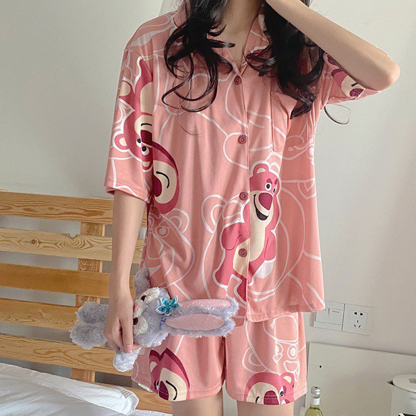 Bộ ngủ pijama gấu hồng cute vải cotton