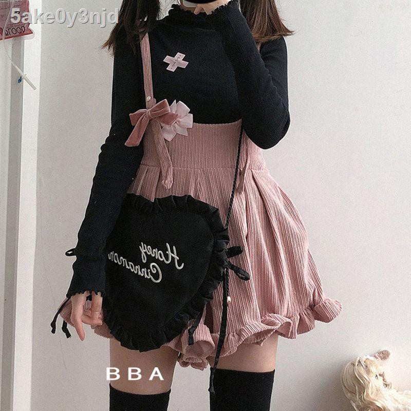 ✠Mùa xuân năm 2021 Quần dài nữ yếm Lolita rộng rãi của Nhật Bản Dây treo ren nấm