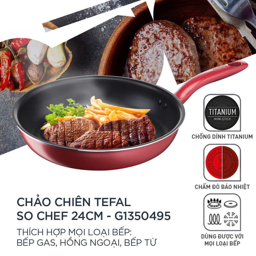 Combo Chảo Chiên chống dính 24cm - Chảo lòng sâu 28cm - So chef thương hiệu Tefal