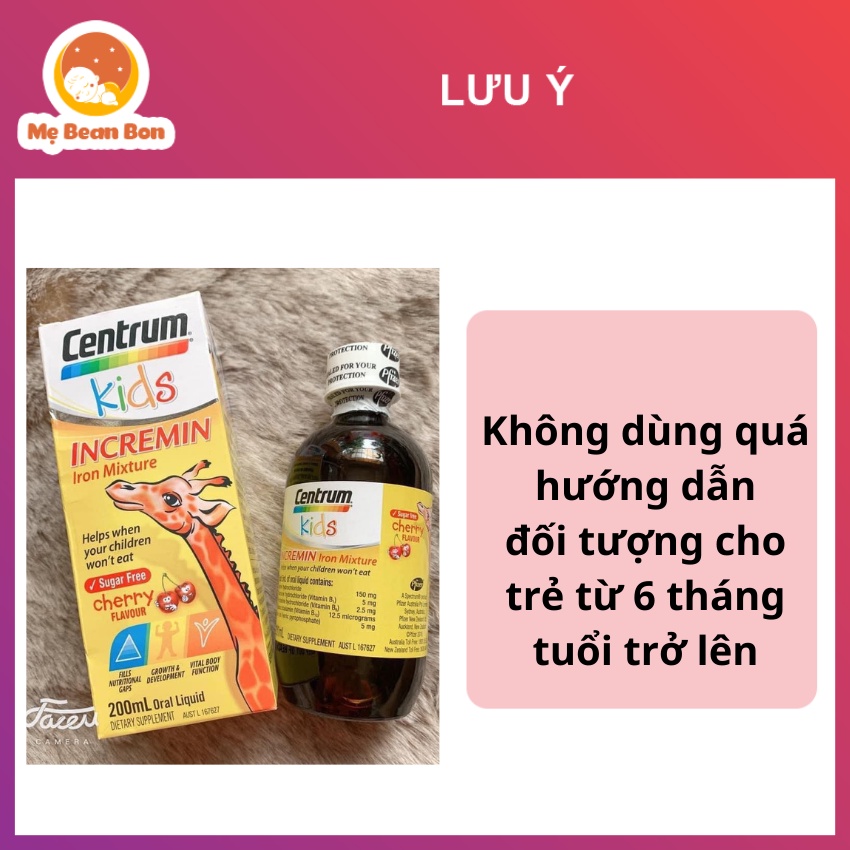 Siro Centrum Kids Incremin Iron Mixture của Úc 200ml cho bé biếng ăn giúp bé ăn ngon miệng hấp thụ dinh dưỡng tốt hơn