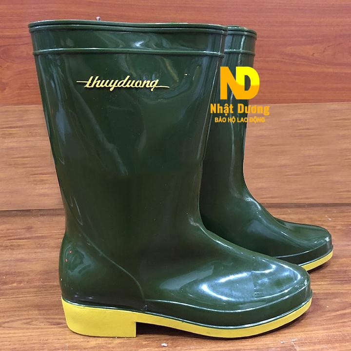 Ủng đi mưa ủng đi mưa người lớn màu rêu vàng Thùy Dương chấm thấm nước và trơn trượt tối đa