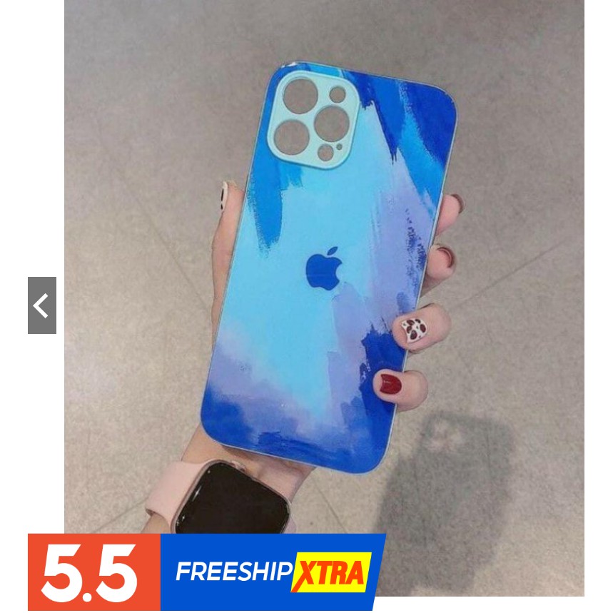 (Từ iPhone 6 đến 12 Pro Max) Ốp lưng kính viền vuông Mặt gương loang màu bảo vệ camera siêu đẹp cực hot 2021