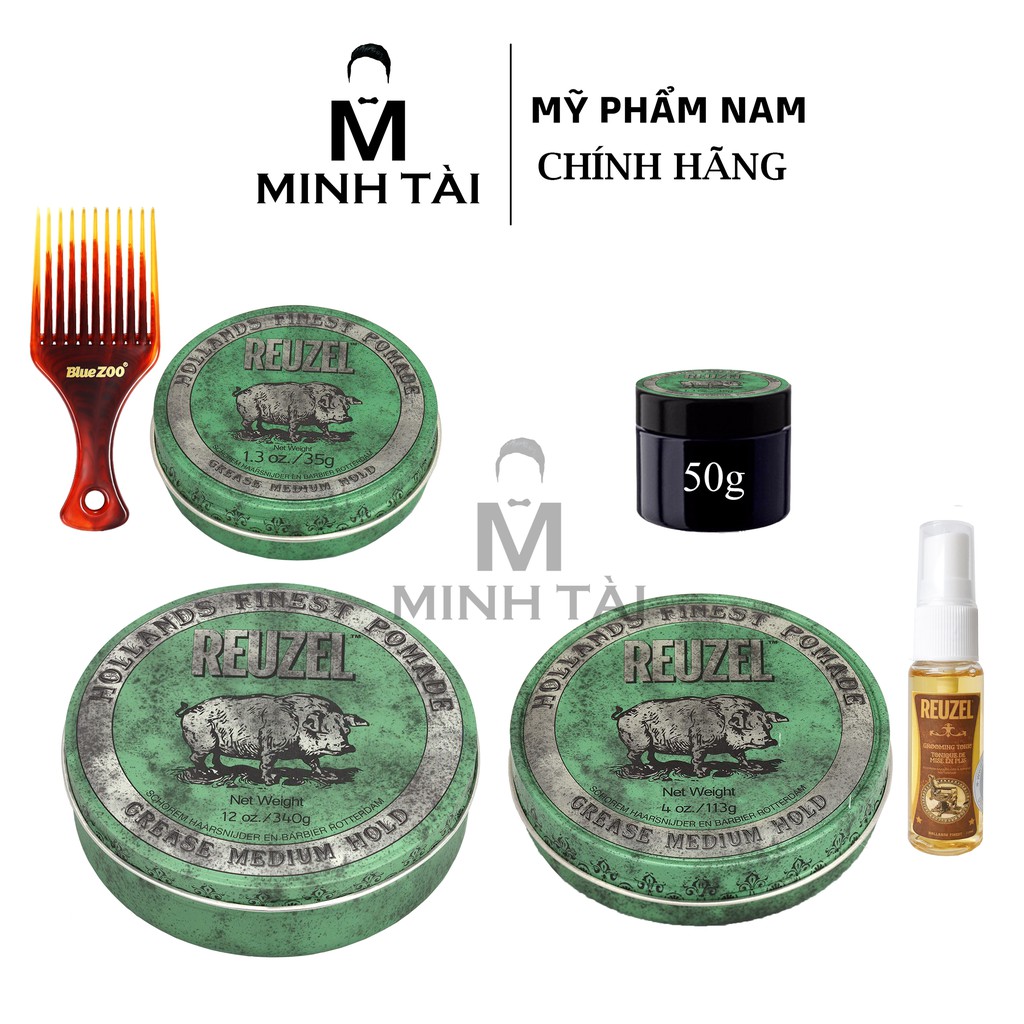 [ Full Size ] Sáp Vuốt Tóc Nam REUZEL Green Pomade + Xịt Dưỡng Tóc Reuzel Tonic 20ml + Lược Chải Tóc Pomade