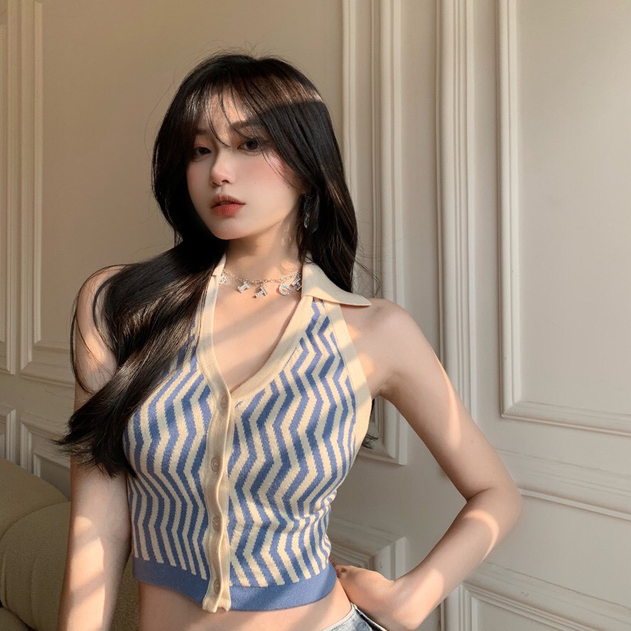 áo yếm cài khuy len dệt kim hottrend tiktok