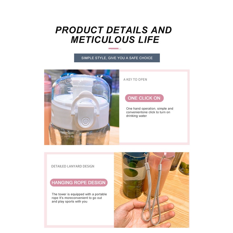 Bình Nước Cầm Tay 780Ml Bình Uống Nước Chống Rò Rỉ Không Chứa BPA Trong Suốt Du Lịch Tập Gym Bình Nước Ngoài Trời Flowerdance