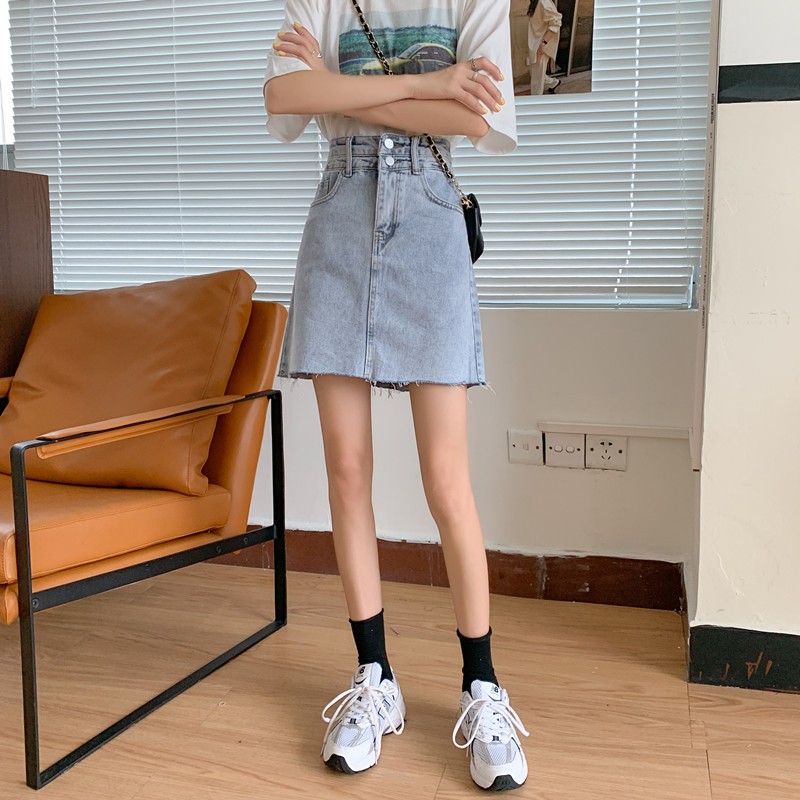 Xiaozhainv  Chân Váy Jean Chữ A Lưng Cao Thời Trang Cho Nữ