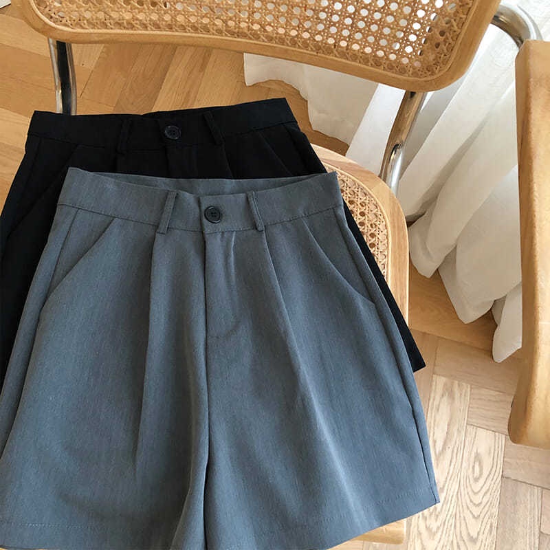 COZOKC COZOK Quần Đùi Lưng Cao Ống Rộng Kiểu Dáng Hàn Quốc Hợp Thời Trang