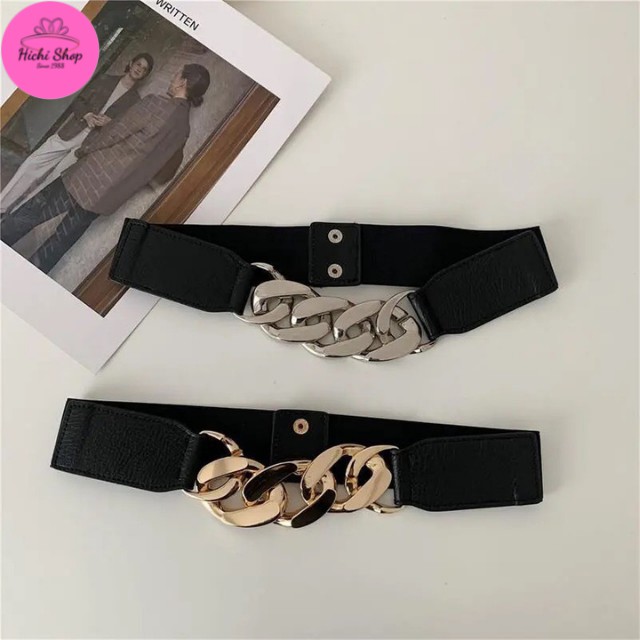 Đai váy bản to, dây belt cho nữ, thắt lưng nữ, belt nữ dùng để nịt đầm co dãn mắt xích kim loại