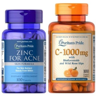 Combo Viên uống ngừa mụn, giảm mụn, làm mờ vết thâm zinc & vitamin C