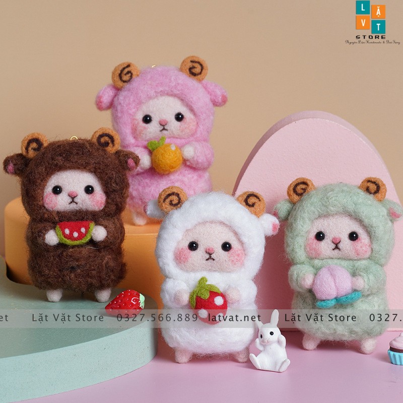 Bộ len chọc Cừu Bé Cưng Đơn Giản Siêu Dễ và Rẻ với LEN XOĂN siêu xịn và đẹp - Needle felting sheep, quà tặng ý nghĩa