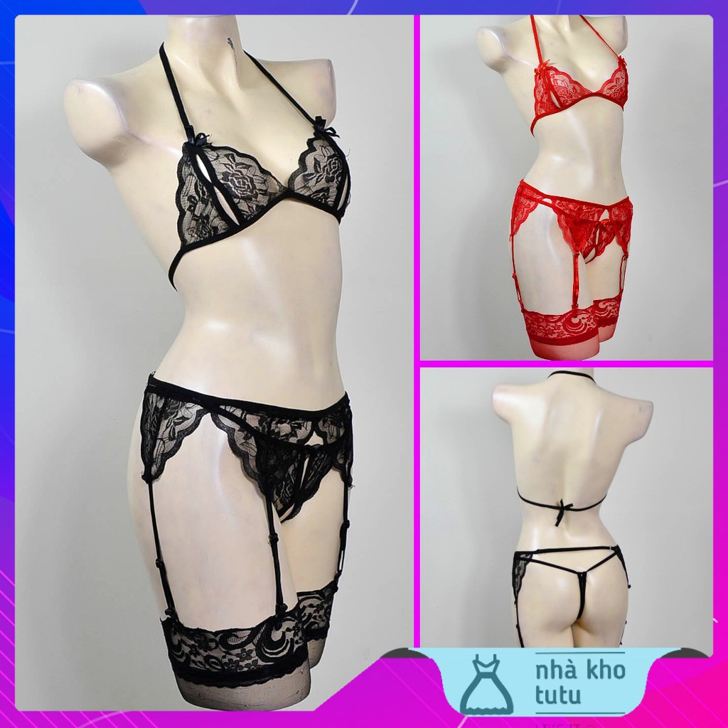 Full set đồ lót ren +garter + vớ L215 | BigBuy360 - bigbuy360.vn