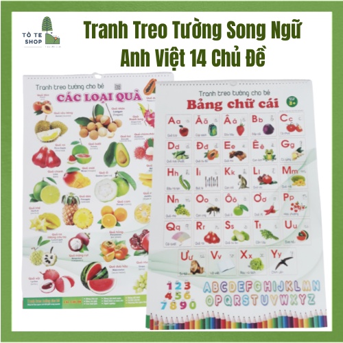 Tranh treo tường song ngữ Anh Việt 12 chủ đề, tranh treo tường tiếng Anh nhiều chủ đề, tranh học từ vựng tiếng Anh