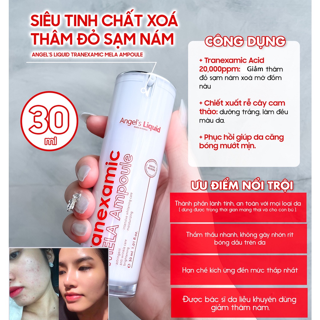 Siêu Tinh Chất Tranexamic Acid Xoá Thâm Đỏ, Mờ Sạm Nám Angel's Liquid Tranexamic Mela Ampoule 30ml