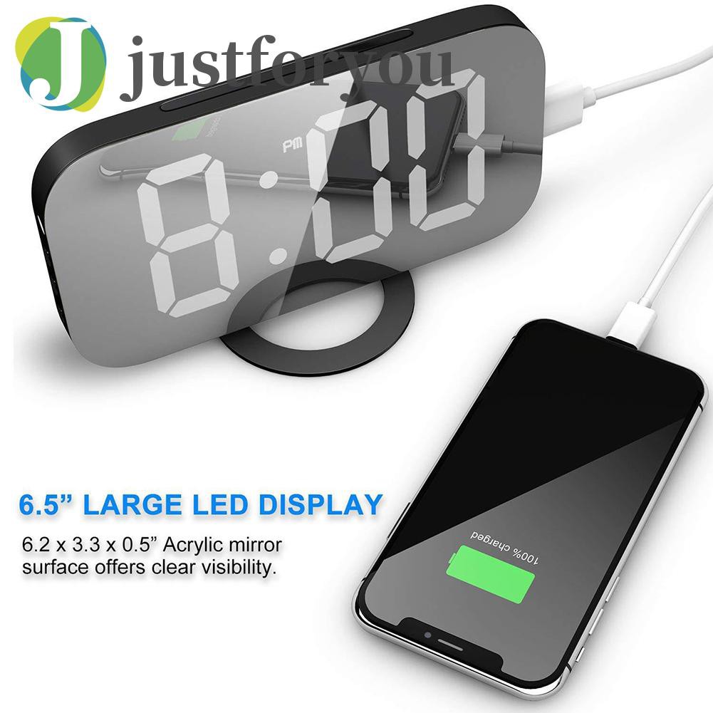 Justforyou Multifunction LED Dual USB Digital Alarm Clock Snooze Desktop Sensor Clock