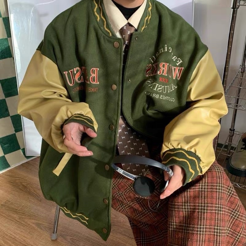 SẴN NÂU Áo khoác bomber varsity jacket form rộng