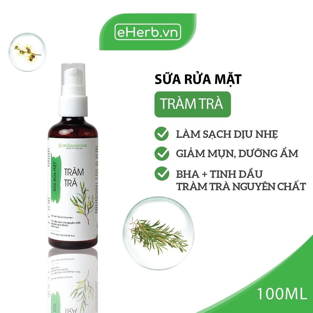 Sữa Rửa Mặt & Toner Tràm Trà Sạch Dịu Nhẹ, Ngừa Mụn MILAGANICS 100ml