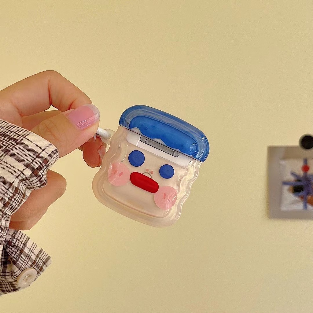 Vỏ Bảo Vệ Hộp Sạc Tai Nghe Bluetooth Bằng tpu Họa Tiết Hoạt Hình Vui Nhộn Kèm Dây Đeo Cho airpods 1 / 2 pro