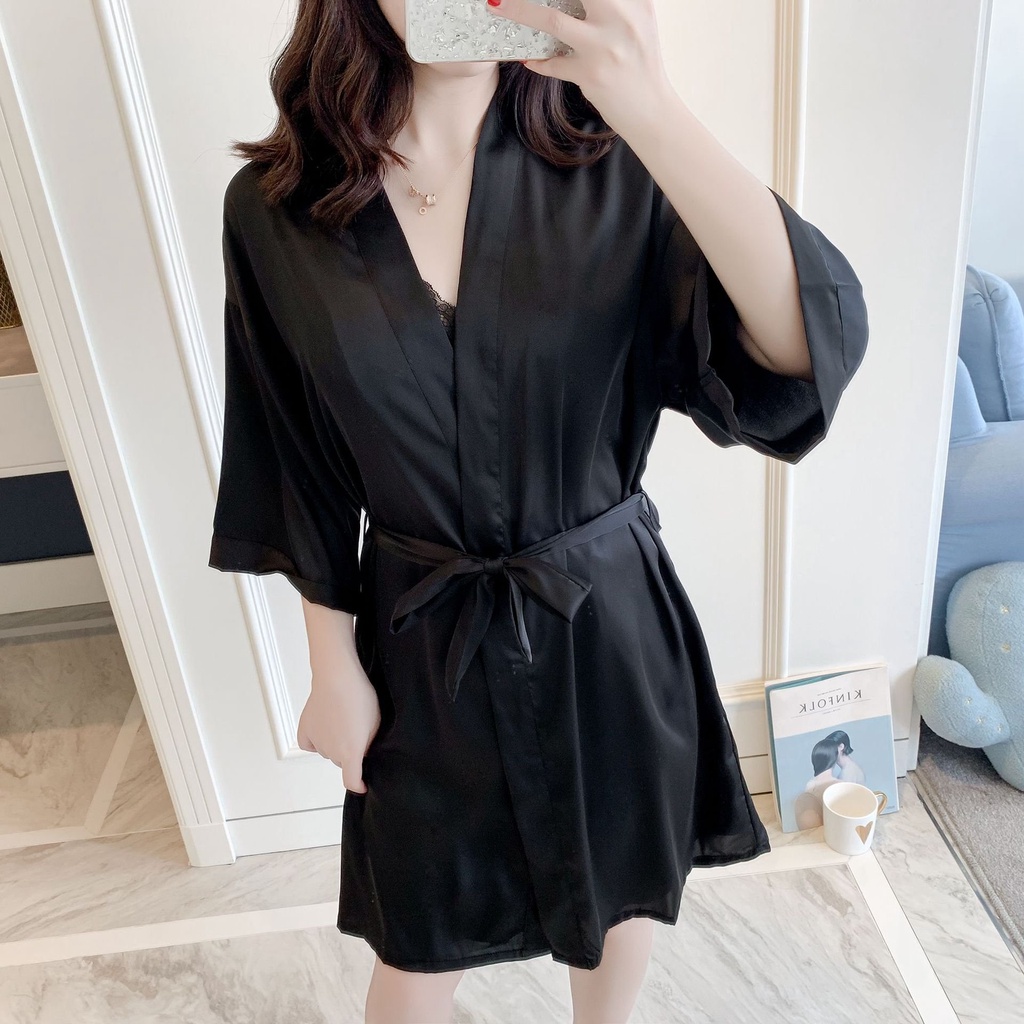 Áo Choàng Ngủ , Chất Lụa LATIN CAO CẤP, Áo Choàng Kimono Kiểu Tay Lửng , Đường May Kỹ, Phom Rộng Thoải Mái, Dưới 60kg | BigBuy360 - bigbuy360.vn