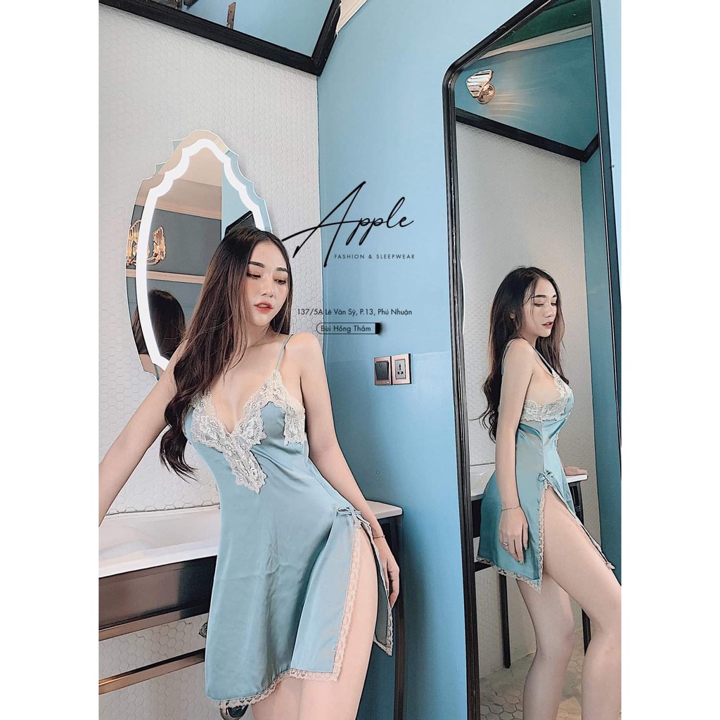 Váy ngủ hai dây lụa satin sexy cao cấp Đầm mặc nhà gợi cảm quyến rũ Mã 5