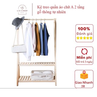 Kệ treo quần áo/Giá treo quần áo chữ A 2 tầng đa năng gỗ thông tự nhiên nhập khẩu Newzeland