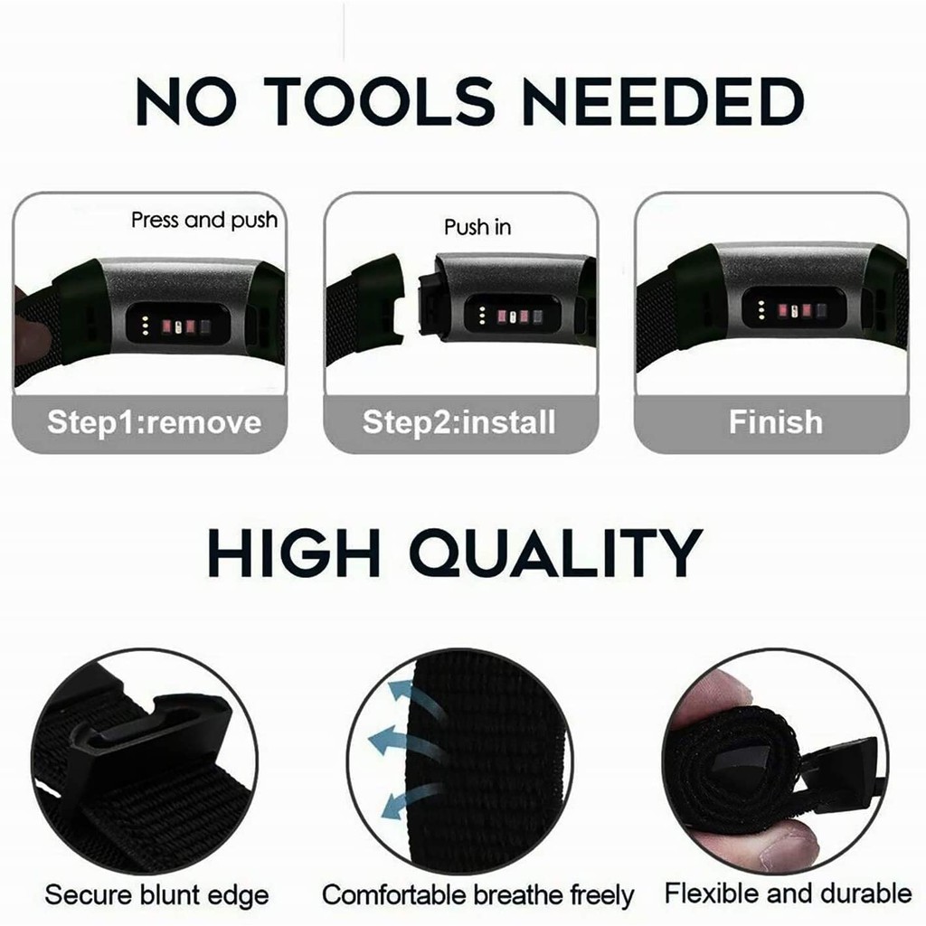 Dây đeo đồng hồ thông minh bằng nylon mềm cho Fitbit Charge 3 4 4 / 3