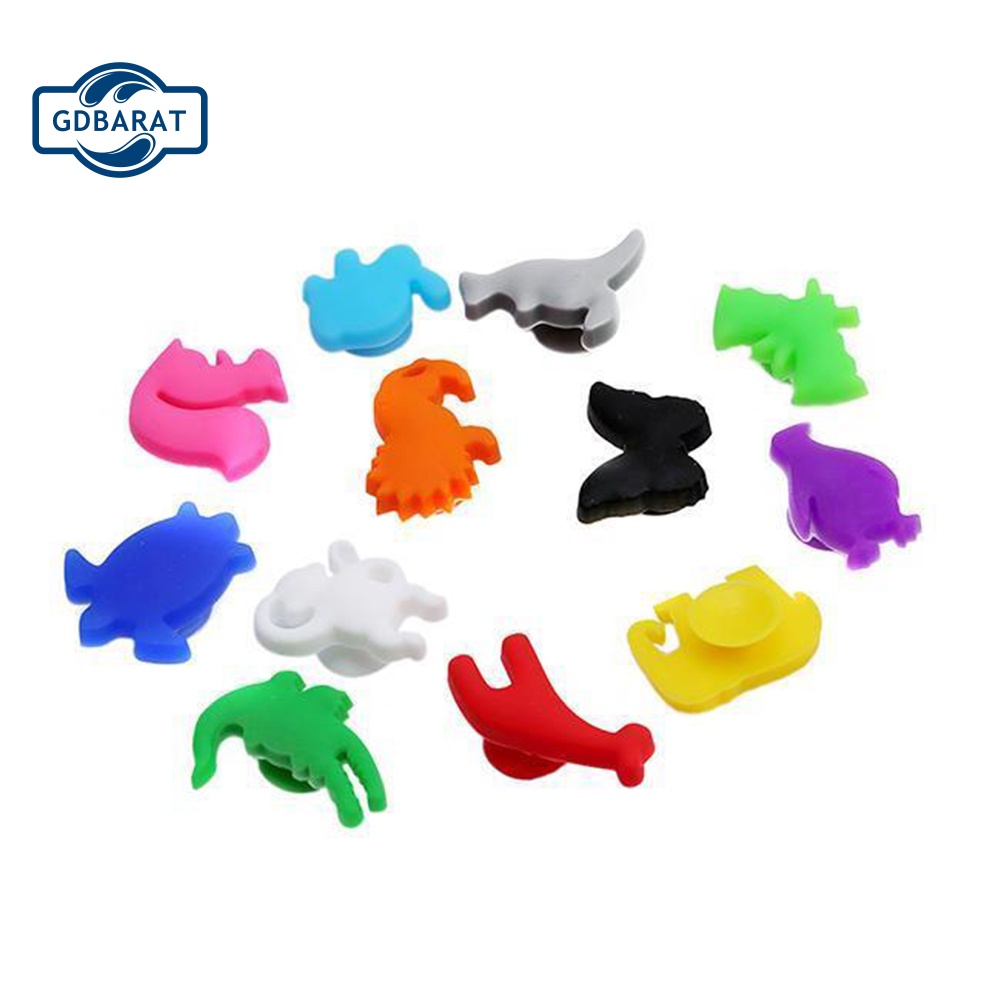 Bộ 12 Cốc Silicone Đánh Dấu Ly Rượu Họa Tiết Động Vật Hoạt Hình