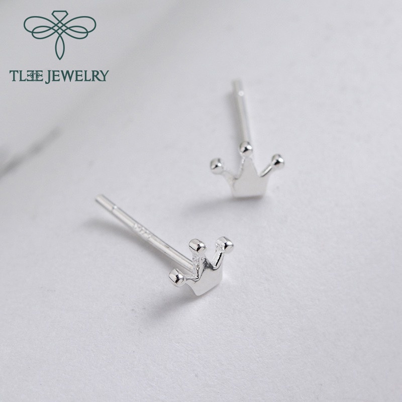 Khuyên tai bạc nữ TLEE Crown trơn mini xinh xắn TleeJewelry B0136
