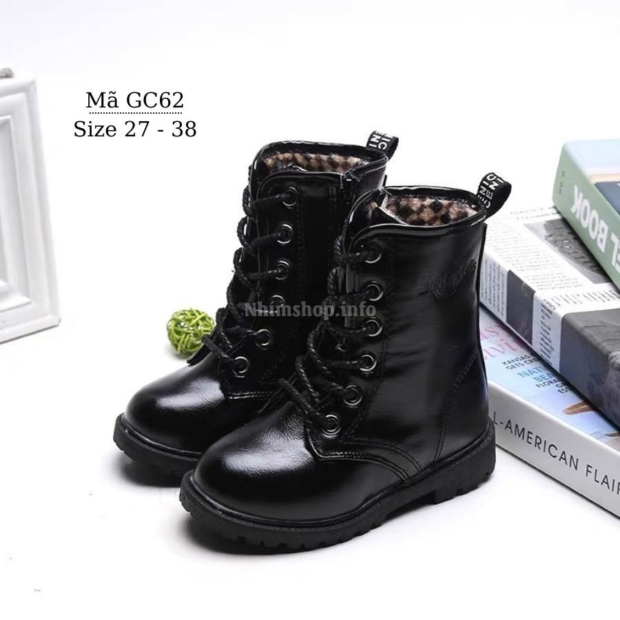 Giày Boot đen cho bé trai 3 - 12 tuổi cổ cao da mềm êm chân khỏe khoắn năng động phong cách Hàn Quốc GC62