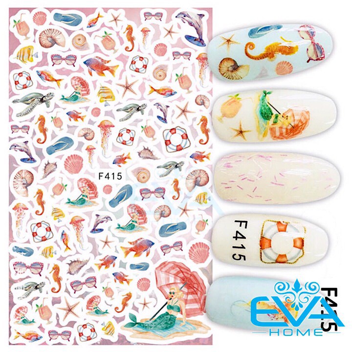 Miếng Dán Móng Tay 3D Nail Sticker Tráng Trí Hoạ Tiết Sinh Vật Biển Sea Animal F415