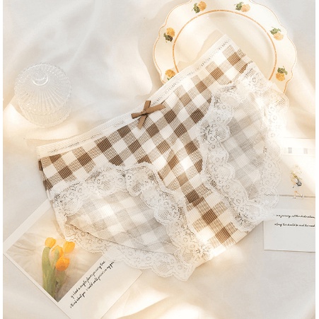 [Giá hủy diệt] Quần lót cao cấp viền ren hoạ tiết caro siêu dễ thương M13