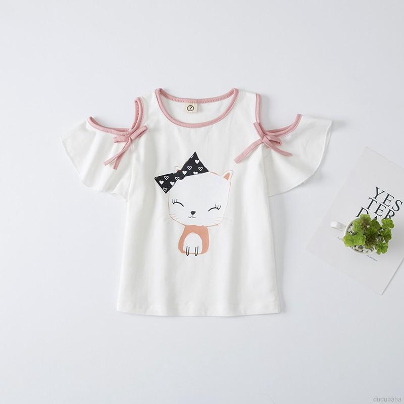 Áo thun ngắn tay hở vai sành điệu dành cho bé gái 2-7 tuổi