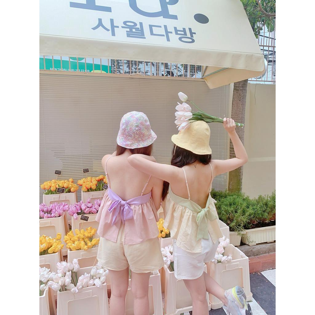 Áo croptop Macaron cột nơ hở lưng