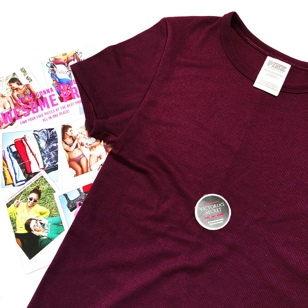 Áo thun size XS body Pink Tee, màu đỏ dô - Victoria's Secret USA