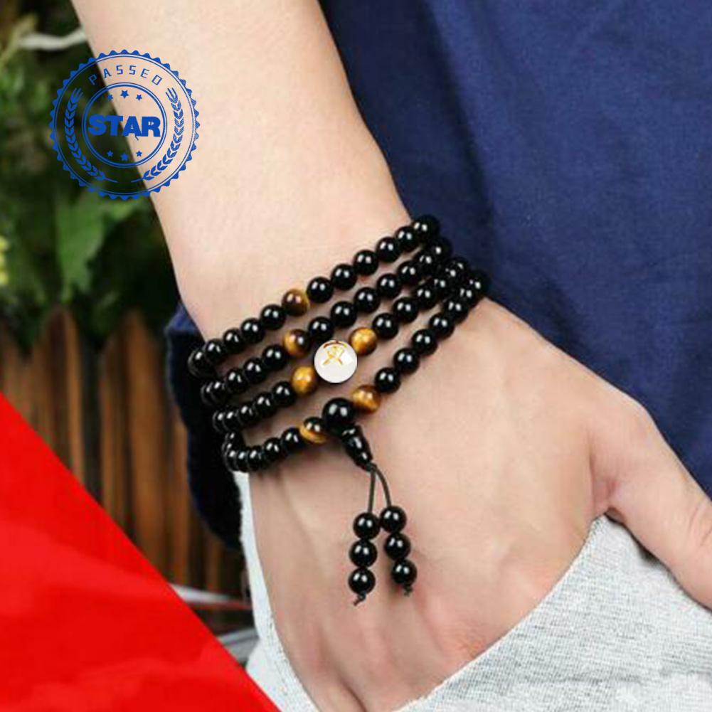 Vòng Tay Chuỗi 108 Hạt Đá Obsidian Phát Quang Mặt Hình Hổ Dành Cho Cặp Đôi M8F2