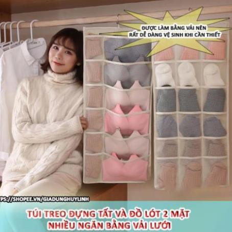 Túi vải đựng đồ lót và tất 2 mặt nhiều ngăn có móc treo tiện dụng