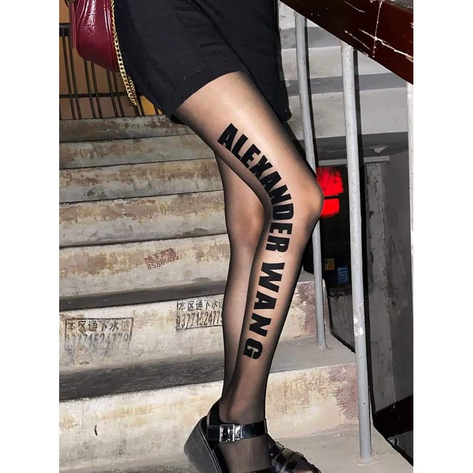 Quần tất giả tattoo in chữ Alex legging - vớ nữ thời trang thu đông màu đen no after party cá tính - Lolotica