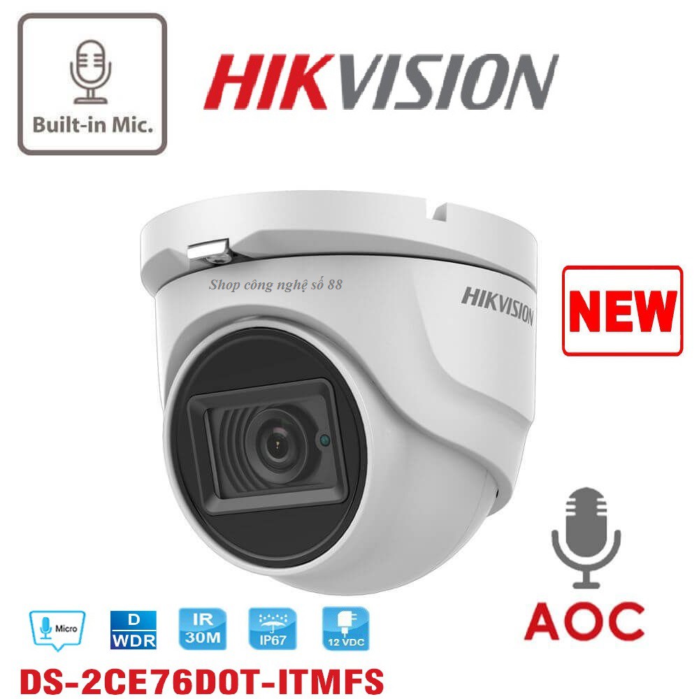 Camera Dome HD-TVI hồng ngoại 2.0 Megapixel HIKVISION DS-2CE76D0T-ITMFS Liền Mic Thu Âm Thanh