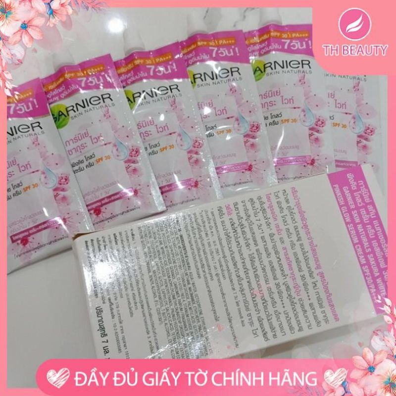 6 gói kem dưỡng Garnier Sakura dạng sữa hồng nâng tone, dưỡng trắng, chống nắng của thái lan