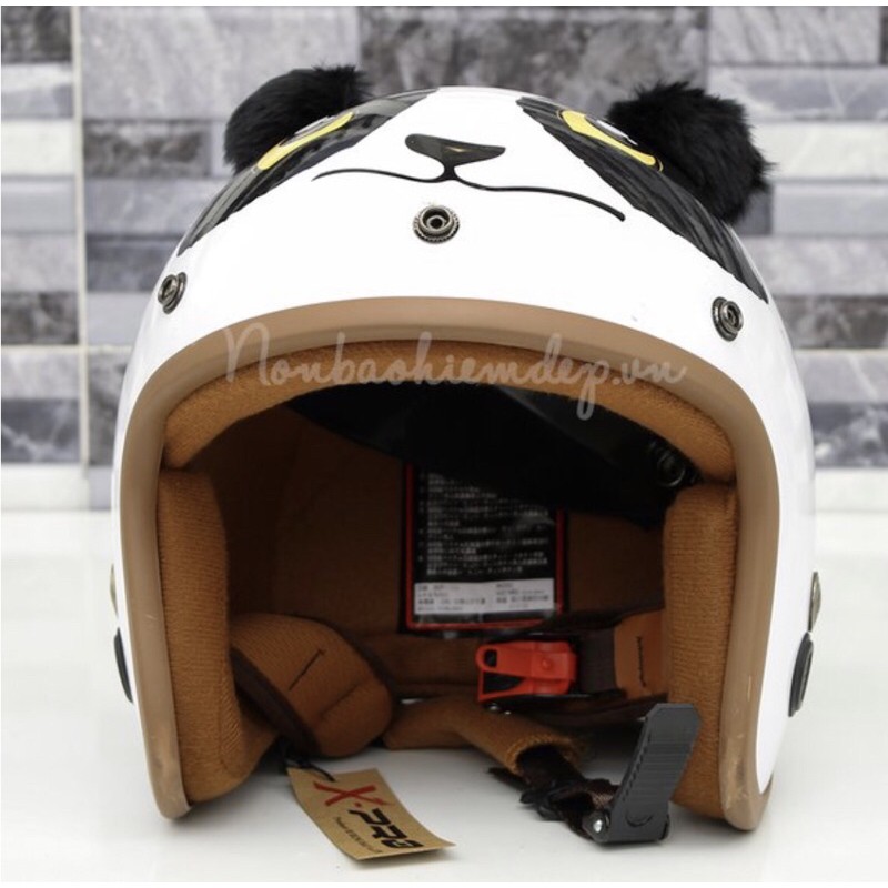 Nón bảo hiểm 3/4 Panda gấu trúc trắng siêu cute - có tai lông ngộ nghĩnh